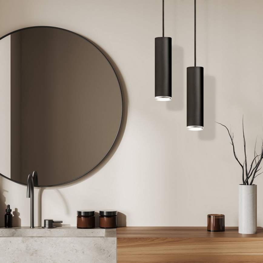 LED RGBW Dimmable Cable-Suspended Bathroom Pendant TURYN 1xGU10/6W/230V 3000K IP44 Black + Remote Control