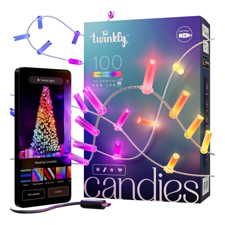 Twinkly - LED RGB Dimmable Christmas chain CANDIES 100xLED 8 m USB Wi-Fi