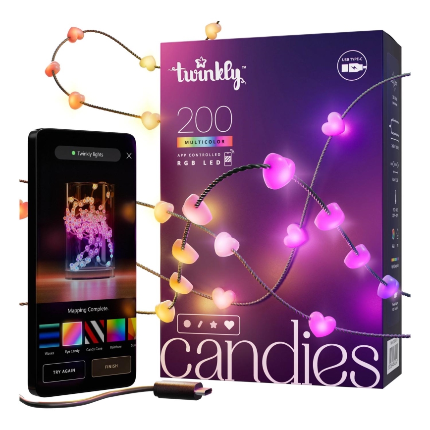 Twinkly - LED RGB Dimmable Christmas chain CANDIES 200xLED 14 m USB Wi-Fi