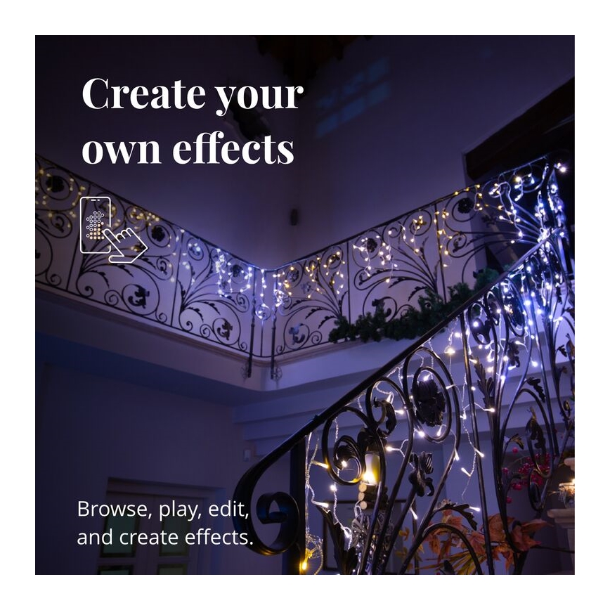 Twinkly - LED Dimmable outdoor Christmas curtain ICICLE 190xLED 11,5m IP44 Wi-Fi