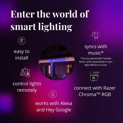 Twinkly - LED RGBW Dimmable outdoor Christmas curtain ICICLE 190xLED 11,5m IP44 Wi-Fi
