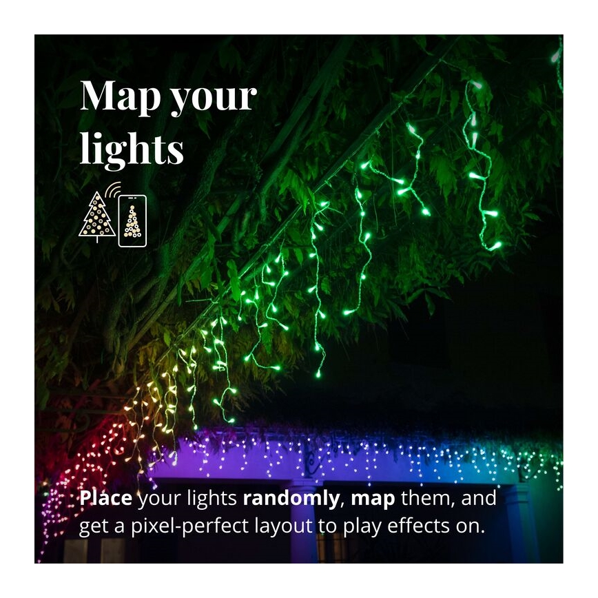 Twinkly - LED RGBW Dimmable outdoor Christmas curtain ICICLE 190xLED 11,5m IP44 Wi-Fi