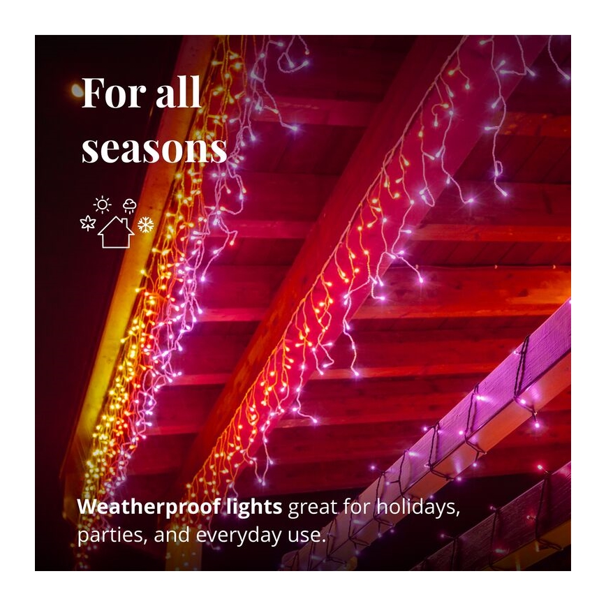 Twinkly - LED RGBW Dimmable outdoor Christmas curtain ICICLE 190xLED 11,5m IP44 Wi-Fi