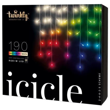 Twinkly - LED RGBW Dimmable outdoor Christmas curtain ICICLE 190xLED 11,5m IP44 Wi-Fi