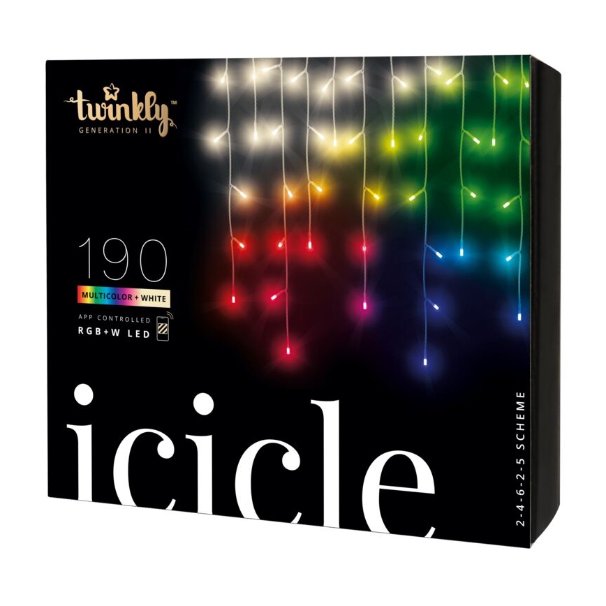 Twinkly - LED RGBW Dimmable outdoor Christmas curtain ICICLE 190xLED 11,5m IP44 Wi-Fi