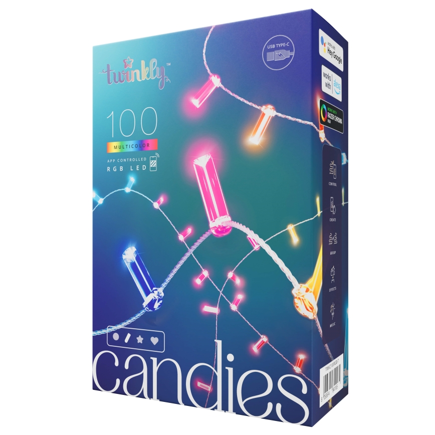 Twinkly - LED RGB Dimmable Christmas chain CANDIES 100xLED 8 m USB Wi-Fi