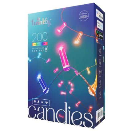 Twinkly - LED RGB Dimmable String CANDIES, 200 LEDs, 14 m, USB, Wi-Fi