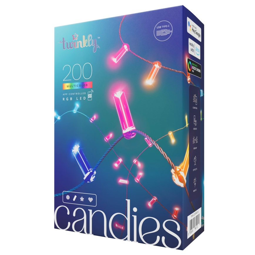 Twinkly - LED RGB Dimmable String CANDIES, 200 LEDs, 14 m, USB, Wi-Fi