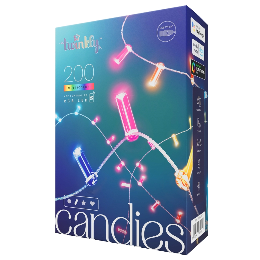 Twinkly - LED RGB Dimmable Christmas chain CANDIES 200xLED 14 m USB Wi-Fi