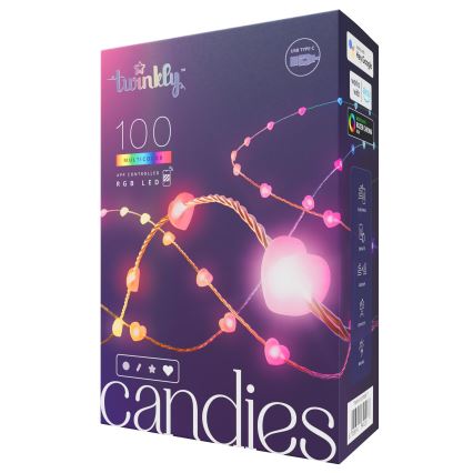 Twinkly - CANDIES LED RGB Dimmable String Lights, 100 LEDs, 8 m, USB, Wi-Fi