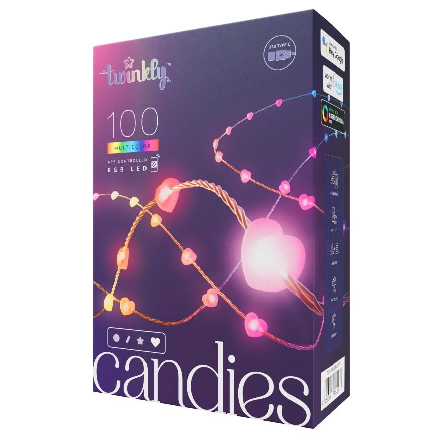Twinkly - LED RGB Dimmable Christmas chain CANDIES 100xLED 8 m USB Wi-Fi