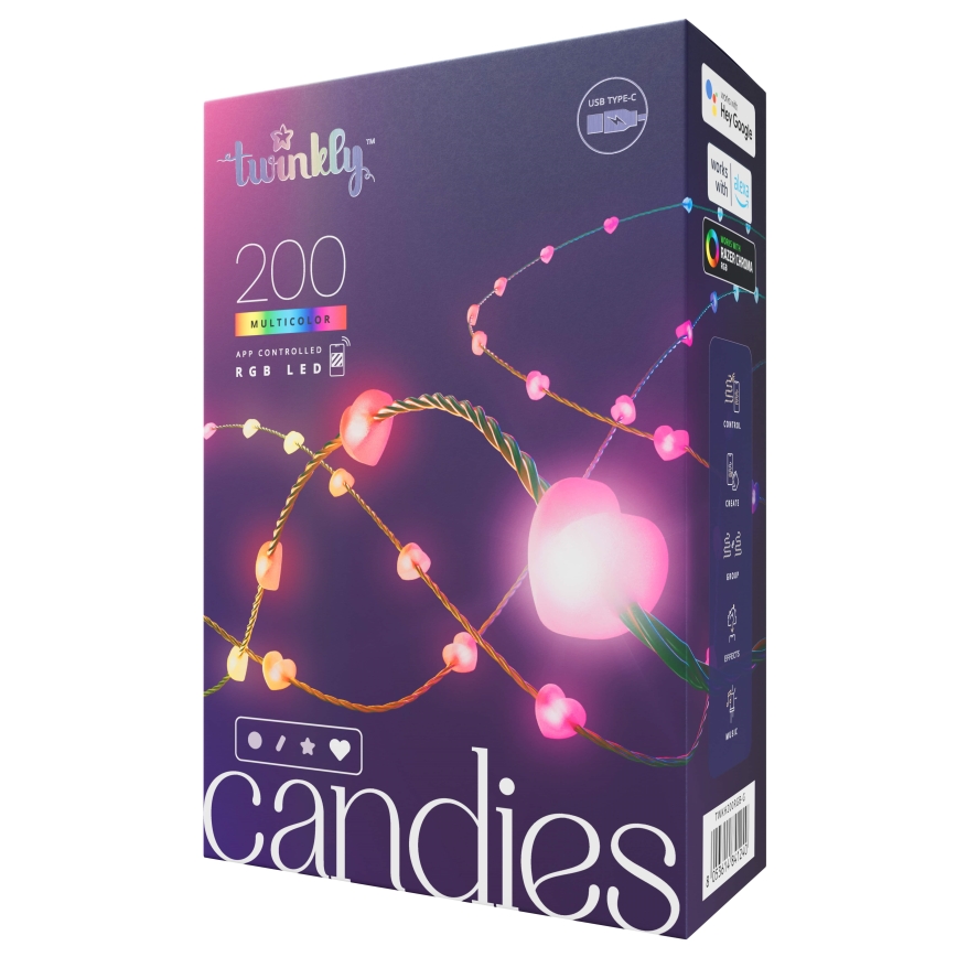 Twinkly - LED RGB Dimmable Christmas chain CANDIES 200xLED 14 m USB Wi-Fi
