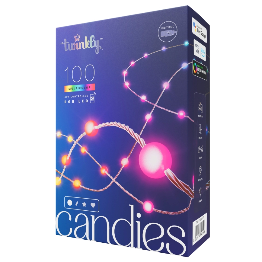 Twinkly - LED RGB Dimmable Christmas chain CANDIES 100xLED 8 m USB Wi-Fi