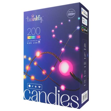 Twinkly - LED RGB Dimmable Christmas chain CANDIES 200xLED 14 m USB Wi-Fi