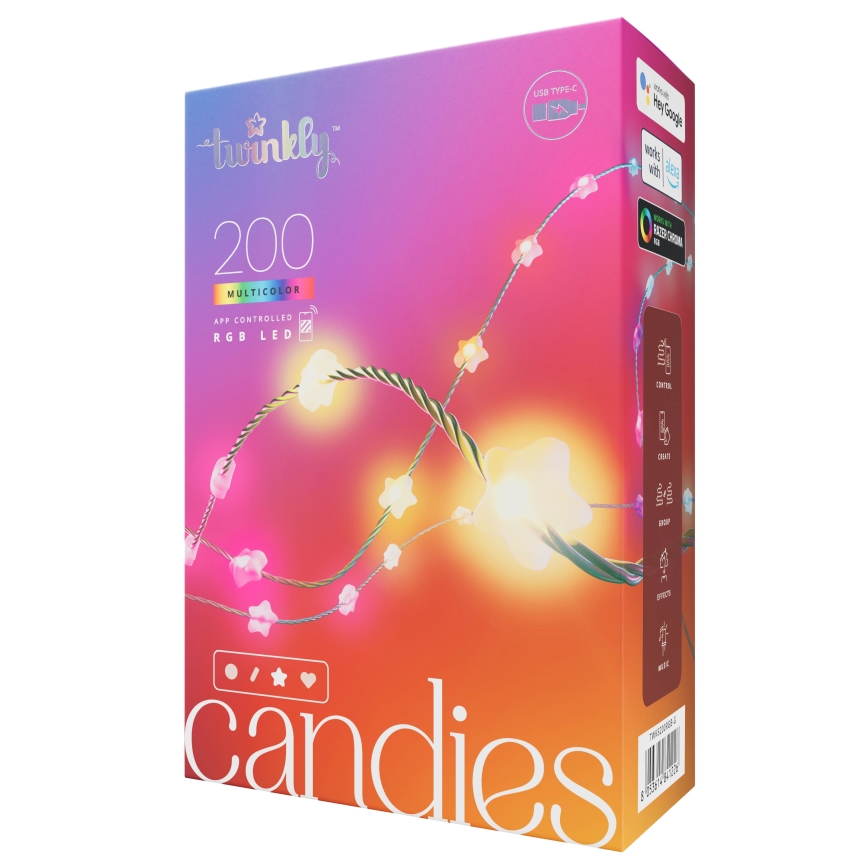 Twinkly - LED RGB Dimmable Christmas chain CANDIES 200xLED 14 m USB Wi-Fi