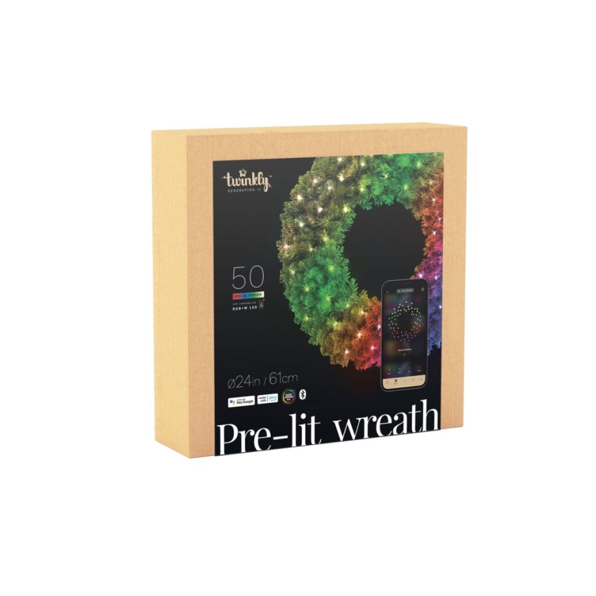 Twinkly - LED RGB Dimmable Christmas wreath PRE-LIT WREATH 50xLED d. 61cm Wi-Fi