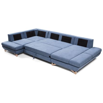 AVESTA U-shaped upholstered corner sleeper sofa with storage, blue
