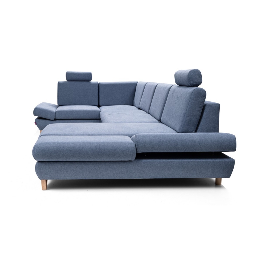 AVESTA U-shaped upholstered corner sleeper sofa with storage, blue