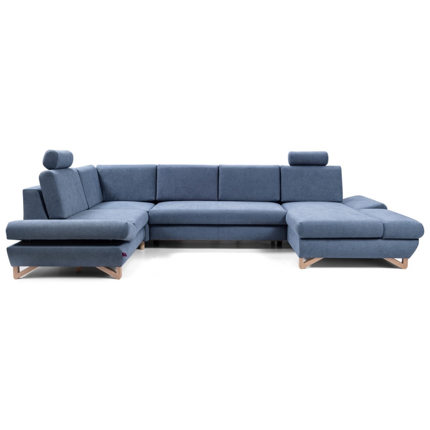 AVESTA U-shaped upholstered corner sleeper sofa with storage, blue