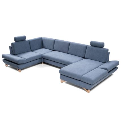 AVESTA U-shaped upholstered corner sleeper sofa with storage, blue