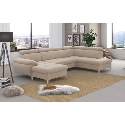 U-shaped folding corner lounge suite with a storage space CATANIA beige