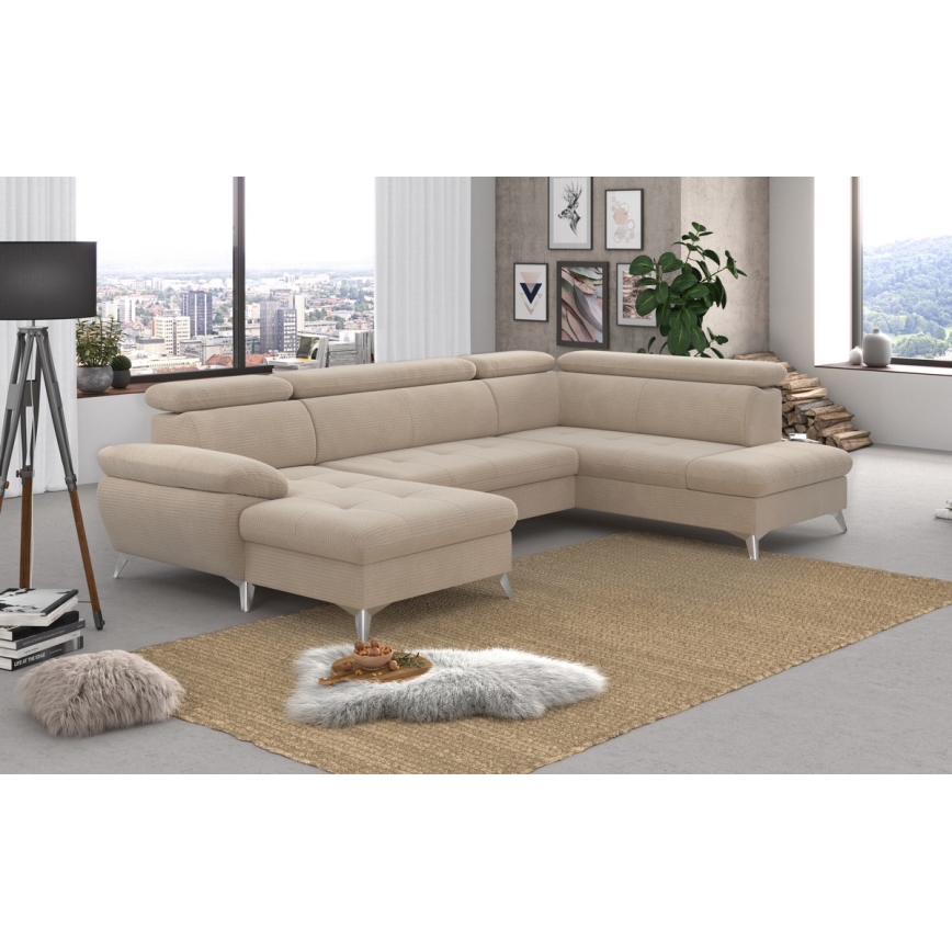 U-shaped folding corner lounge suite with a storage space CATANIA beige