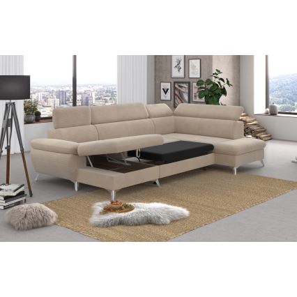U-shaped folding corner lounge suite with a storage space CATANIA beige