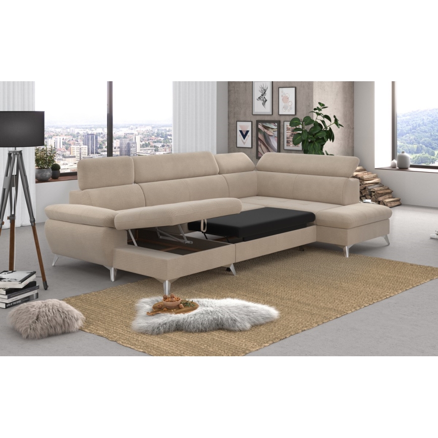 U-shaped folding corner lounge suite with a storage space CATANIA beige