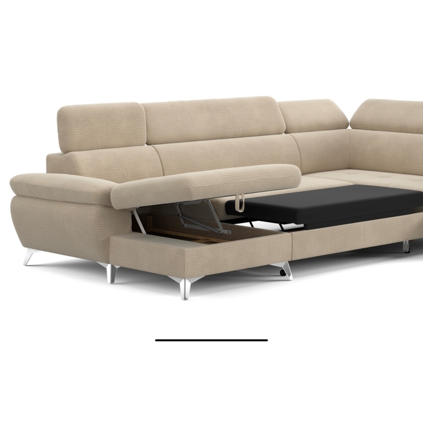 U-shaped folding corner lounge suite with a storage space CATANIA beige