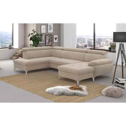 U-shaped folding corner lounge suite with a storage space CATANIA beige
