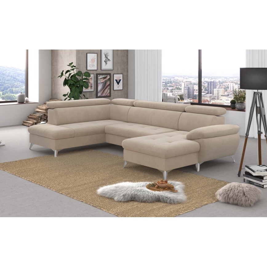 U-shaped folding corner lounge suite with a storage space CATANIA beige