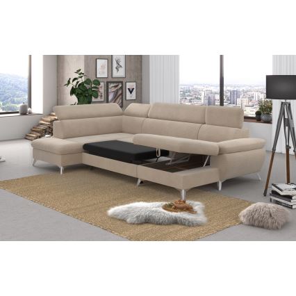 U-shaped folding corner lounge suite with a storage space CATANIA beige