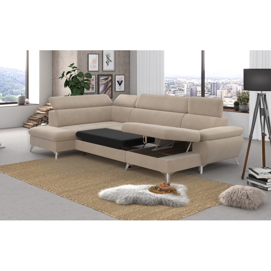 U-shaped folding corner lounge suite with a storage space CATANIA beige