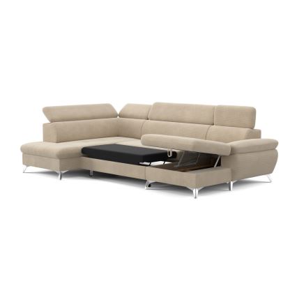 U-shaped folding corner lounge suite with a storage space CATANIA beige