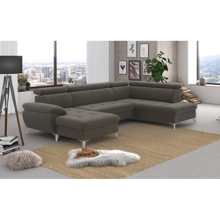 U-shaped folding corner lounge suite with a storage space CATANIA brown