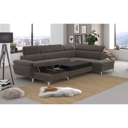 U-shaped folding corner lounge suite with a storage space CATANIA brown