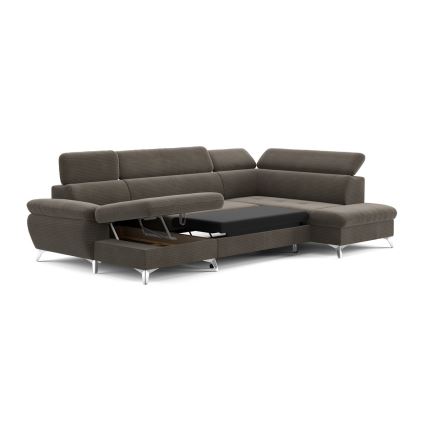 U-shaped folding corner lounge suite with a storage space CATANIA brown