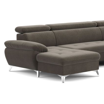 U-shaped folding corner lounge suite with a storage space CATANIA brown
