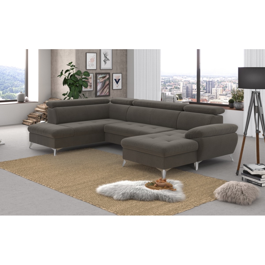 U-shaped folding corner lounge suite with a storage space CATANIA brown