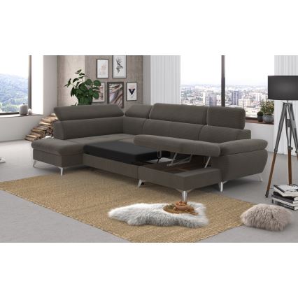 U-shaped folding corner lounge suite with a storage space CATANIA brown