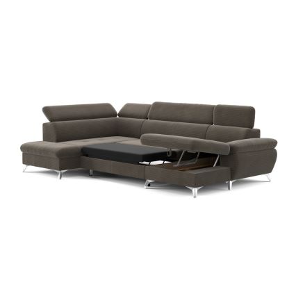 U-shaped folding corner lounge suite with a storage space CATANIA brown