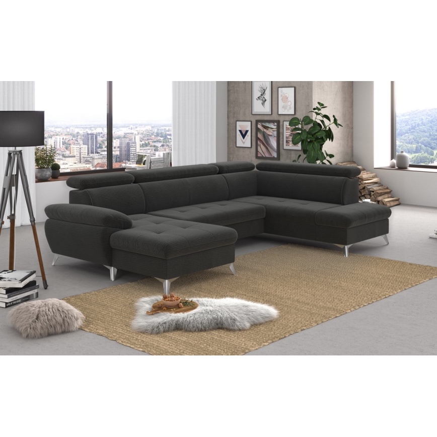 U-shaped folding corner lounge suite with a storage space CATANIA graphite