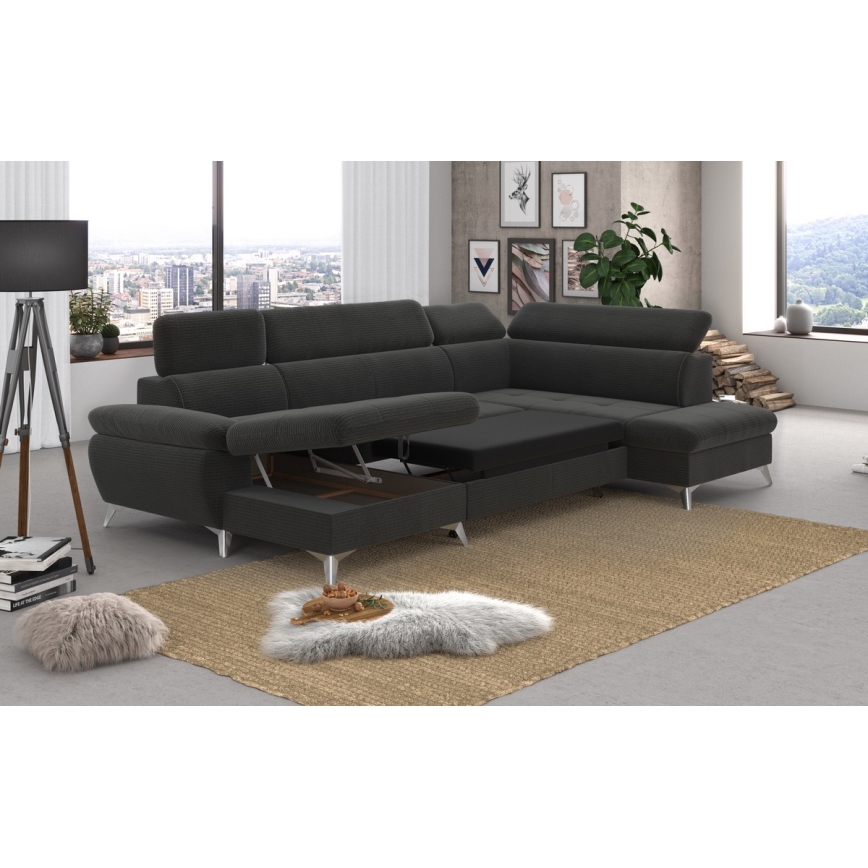 U-shaped folding corner lounge suite with a storage space CATANIA graphite