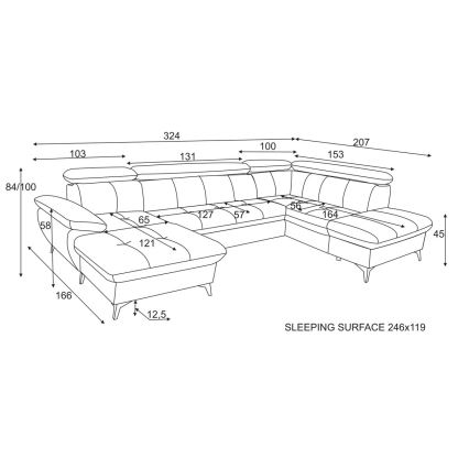 U-shaped folding corner lounge suite with a storage space CATANIA graphite