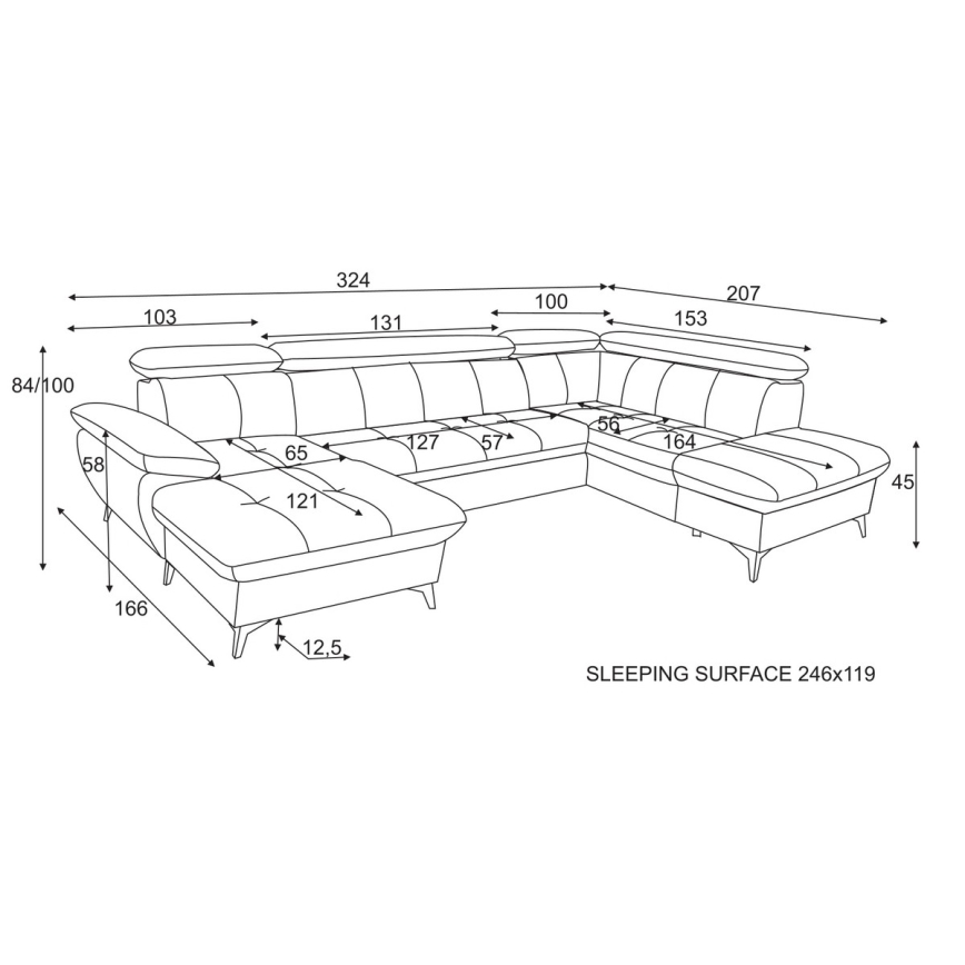 U-shaped folding corner lounge suite with a storage space CATANIA graphite
