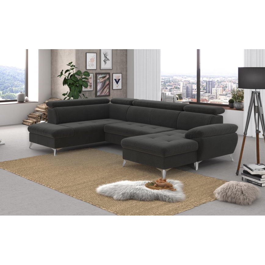 U-shaped folding corner lounge suite with a storage space CATANIA graphite