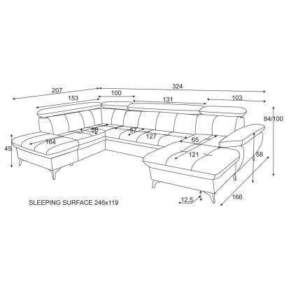 U-shaped folding corner lounge suite with a storage space CATANIA graphite