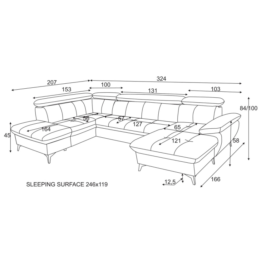 U-shaped folding corner lounge suite with a storage space CATANIA graphite