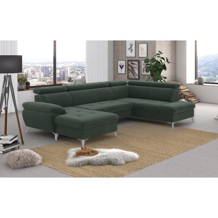 U-shaped folding corner lounge suite with a storage space CATANIA green