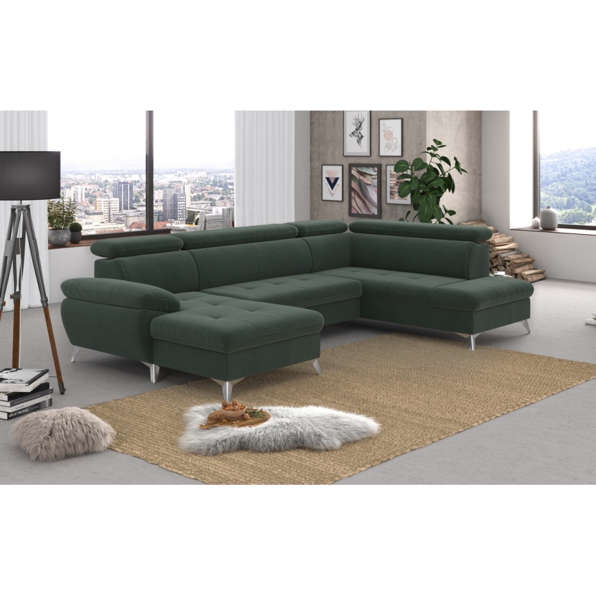 U-shaped folding corner lounge suite with a storage space CATANIA green